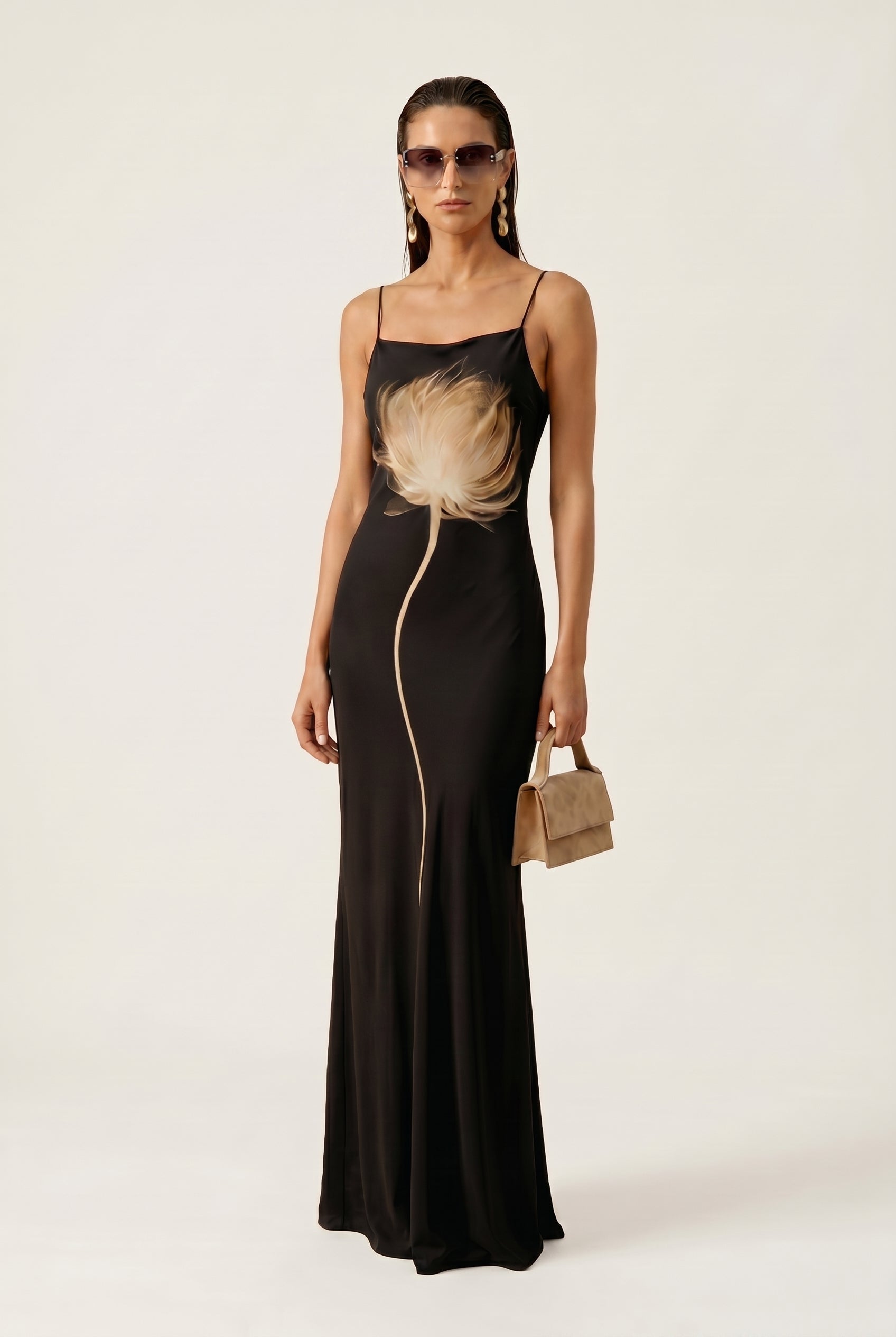Black Flower Silk Atena Dress